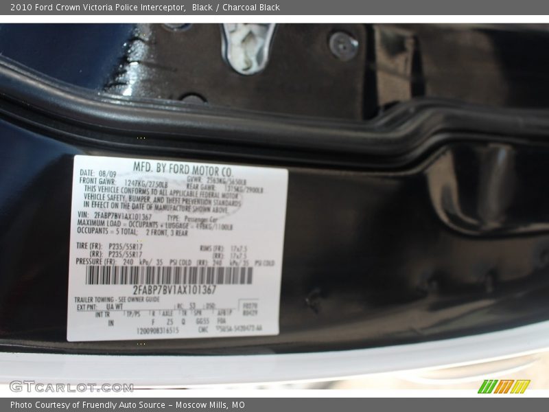 Black / Charcoal Black 2010 Ford Crown Victoria Police Interceptor