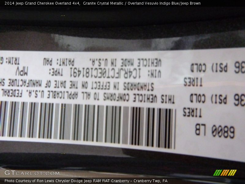 Granite Crystal Metallic / Overland Vesuvio Indigo Blue/Jeep Brown 2014 Jeep Grand Cherokee Overland 4x4