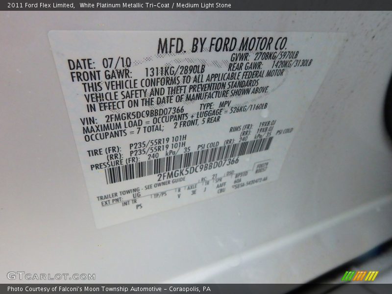 White Platinum Metallic Tri-Coat / Medium Light Stone 2011 Ford Flex Limited