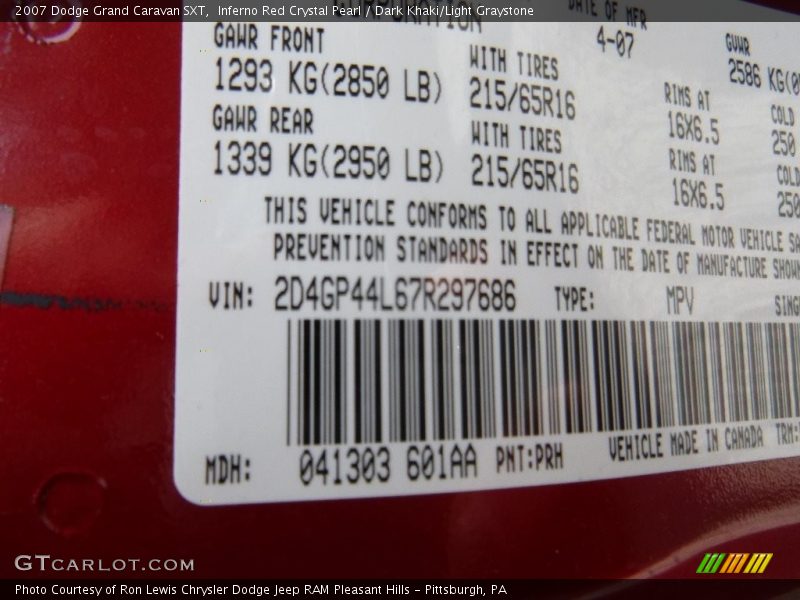 Inferno Red Crystal Pearl / Dark Khaki/Light Graystone 2007 Dodge Grand Caravan SXT