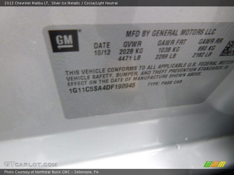 Silver Ice Metallic / Cocoa/Light Neutral 2013 Chevrolet Malibu LT