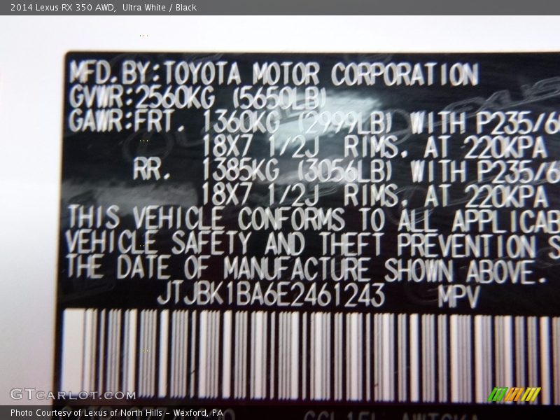 Ultra White / Black 2014 Lexus RX 350 AWD