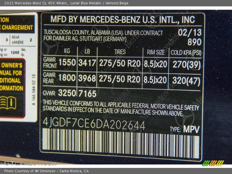 Lunar Blue Metallic / Almond Beige 2013 Mercedes-Benz GL 450 4Matic