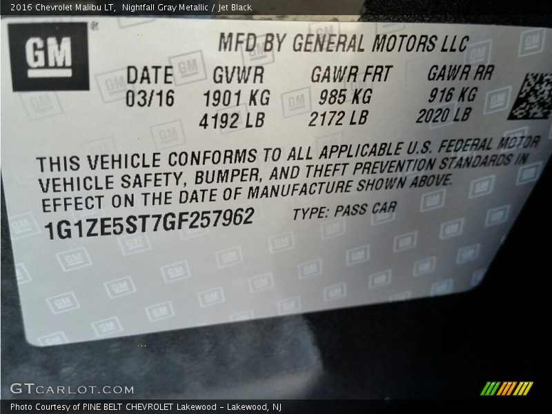 Nightfall Gray Metallic / Jet Black 2016 Chevrolet Malibu LT