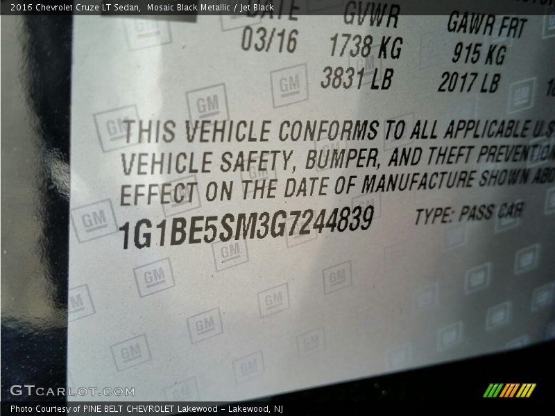 Mosaic Black Metallic / Jet Black 2016 Chevrolet Cruze LT Sedan