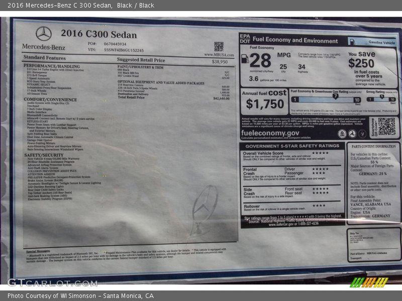 Black / Black 2016 Mercedes-Benz C 300 Sedan