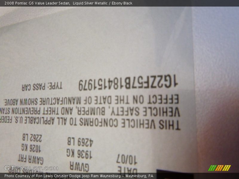 Liquid Silver Metallic / Ebony Black 2008 Pontiac G6 Value Leader Sedan