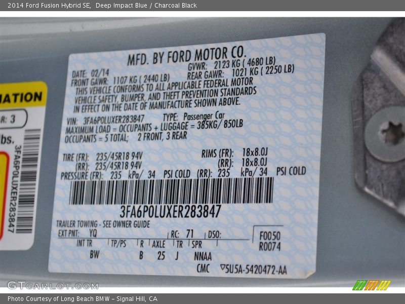 Deep Impact Blue / Charcoal Black 2014 Ford Fusion Hybrid SE