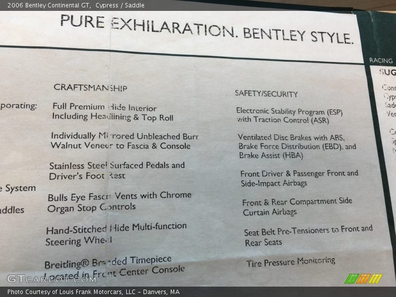  2006 Continental GT  Window Sticker