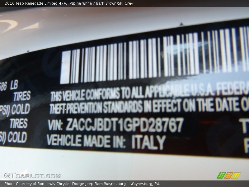 Alpine White / Bark Brown/Ski Grey 2016 Jeep Renegade Limited 4x4