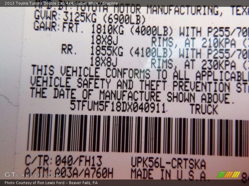 Super White / Graphite 2013 Toyota Tundra Double Cab 4x4
