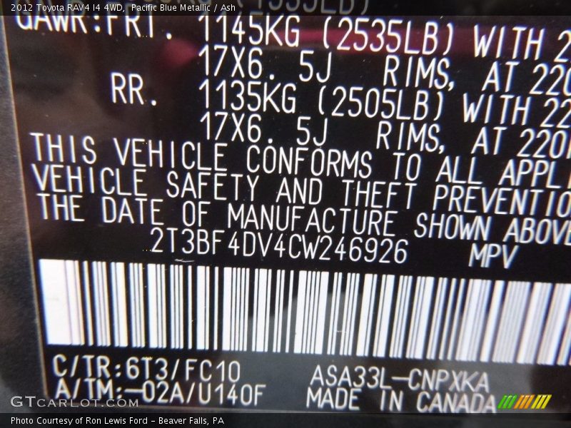 Pacific Blue Metallic / Ash 2012 Toyota RAV4 I4 4WD