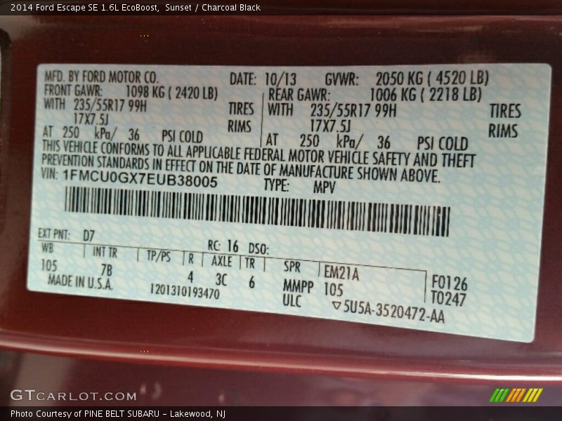 Sunset / Charcoal Black 2014 Ford Escape SE 1.6L EcoBoost