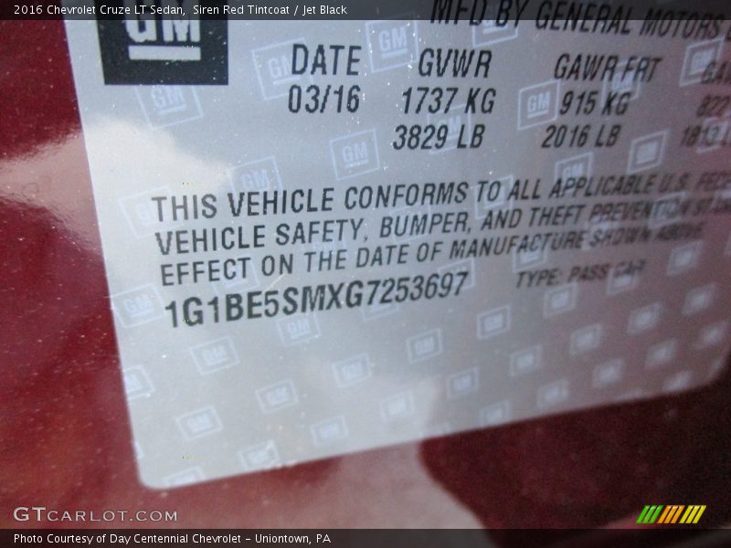 Siren Red Tintcoat / Jet Black 2016 Chevrolet Cruze LT Sedan