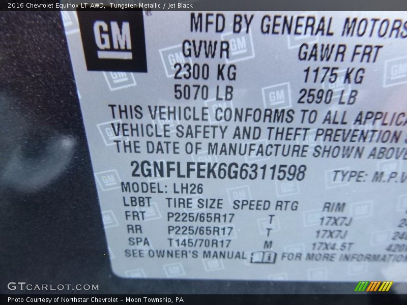 Tungsten Metallic / Jet Black 2016 Chevrolet Equinox LT AWD
