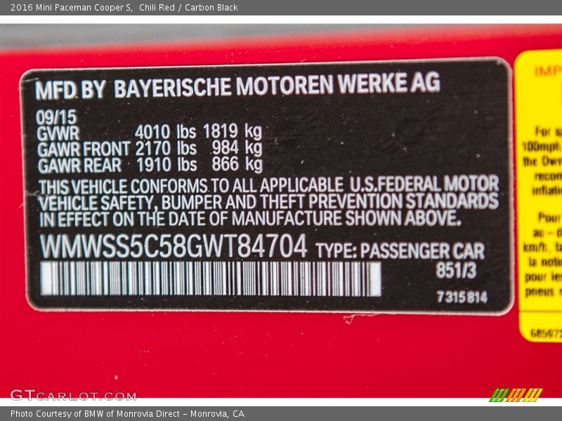 Chili Red / Carbon Black 2016 Mini Paceman Cooper S