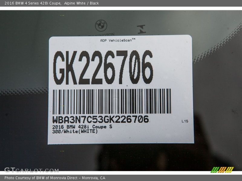 Alpine White / Black 2016 BMW 4 Series 428i Coupe