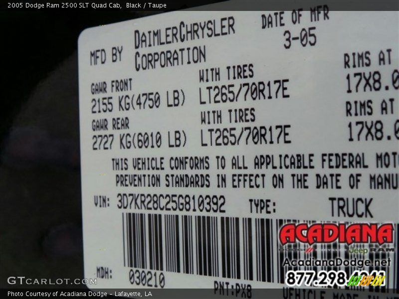 Black / Taupe 2005 Dodge Ram 2500 SLT Quad Cab