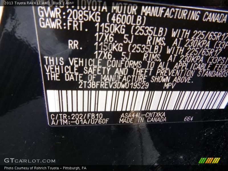 Black / Ash 2013 Toyota RAV4 LE AWD