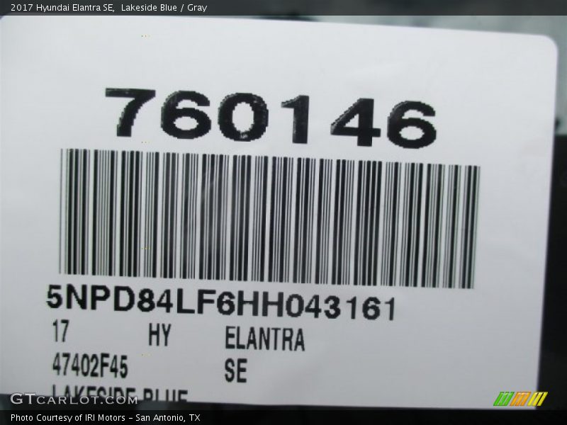 Lakeside Blue / Gray 2017 Hyundai Elantra SE