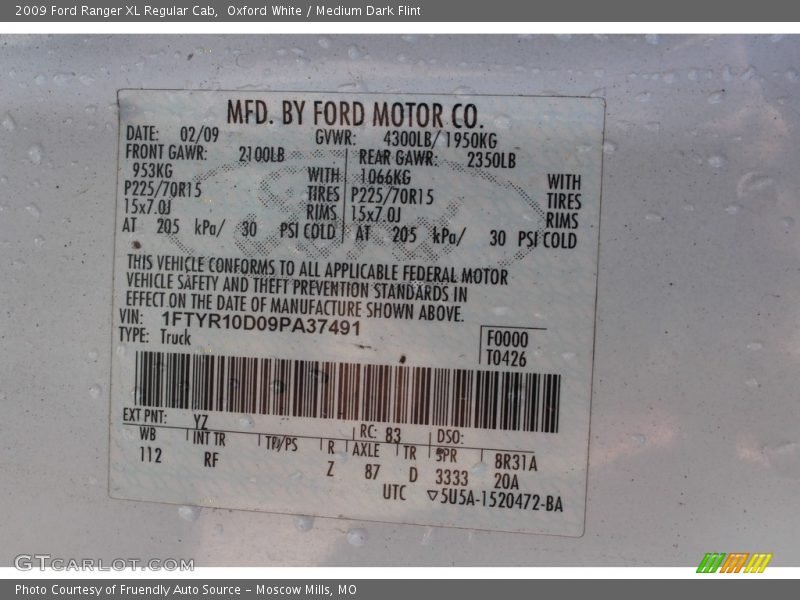 Oxford White / Medium Dark Flint 2009 Ford Ranger XL Regular Cab