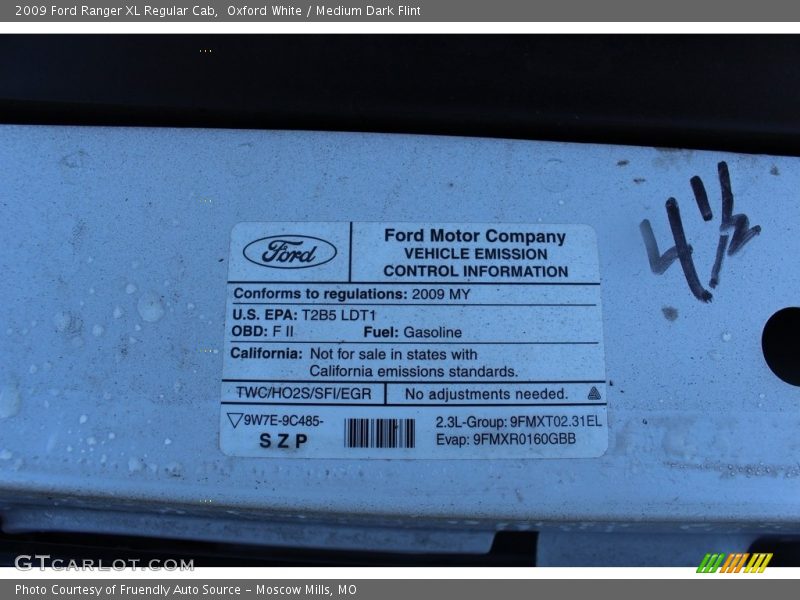 Oxford White / Medium Dark Flint 2009 Ford Ranger XL Regular Cab
