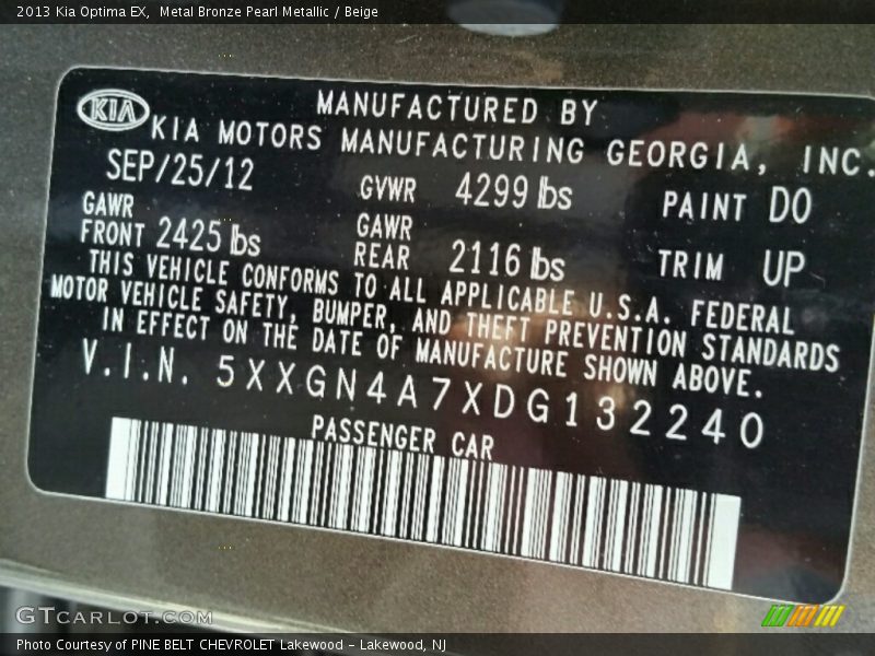 Metal Bronze Pearl Metallic / Beige 2013 Kia Optima EX