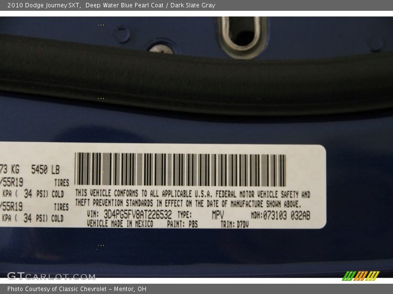 Deep Water Blue Pearl Coat / Dark Slate Gray 2010 Dodge Journey SXT