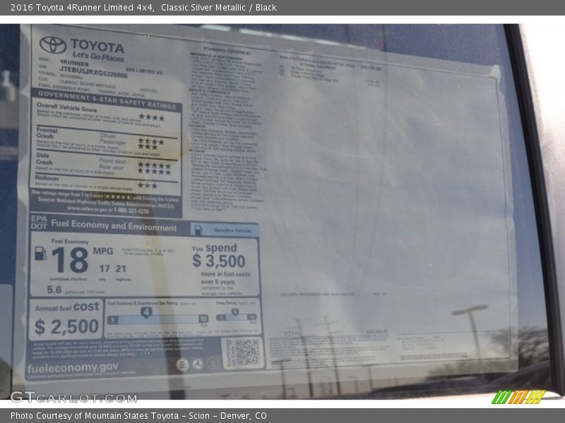 Classic Silver Metallic / Black 2016 Toyota 4Runner Limited 4x4