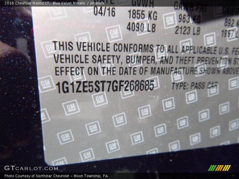Blue Velvet Metallic / Jet Black 2016 Chevrolet Malibu LT