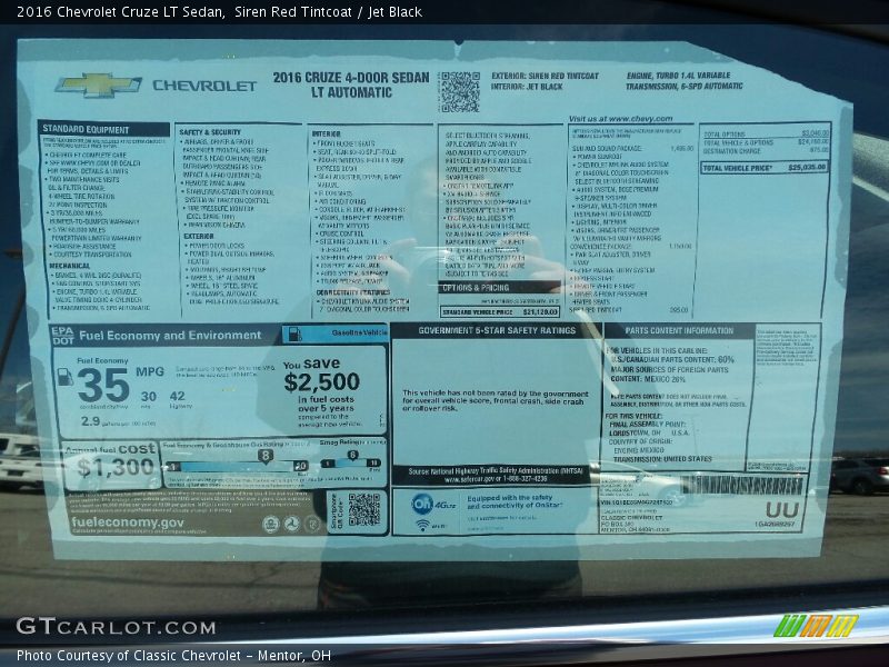 Siren Red Tintcoat / Jet Black 2016 Chevrolet Cruze LT Sedan