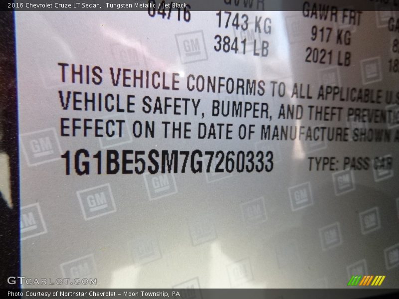 Tungsten Metallic / Jet Black 2016 Chevrolet Cruze LT Sedan