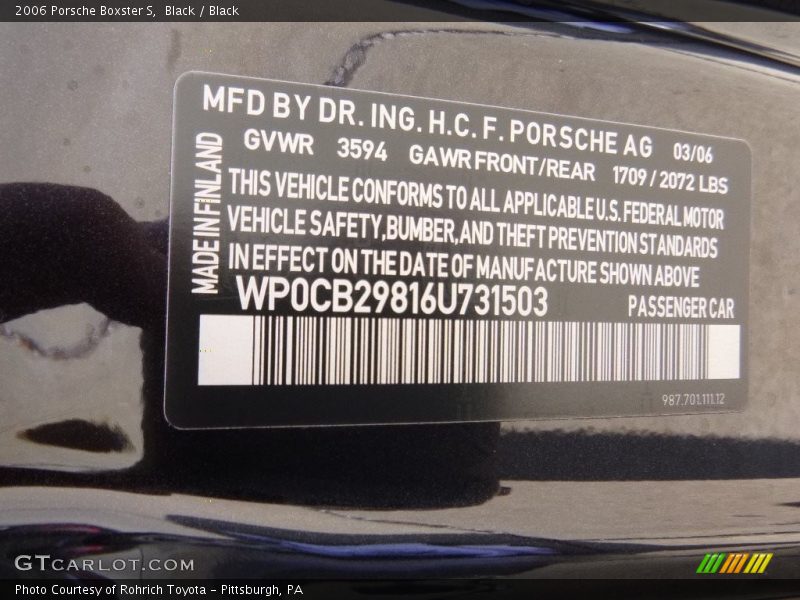 Black / Black 2006 Porsche Boxster S