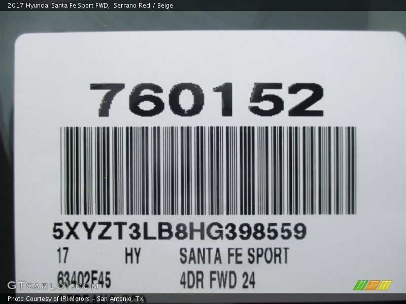 Serrano Red / Beige 2017 Hyundai Santa Fe Sport FWD
