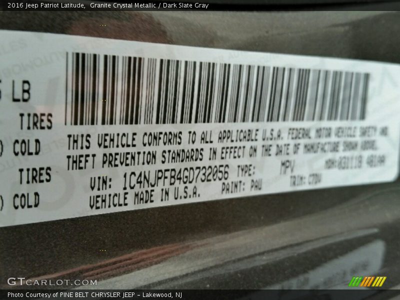 Granite Crystal Metallic / Dark Slate Gray 2016 Jeep Patriot Latitude