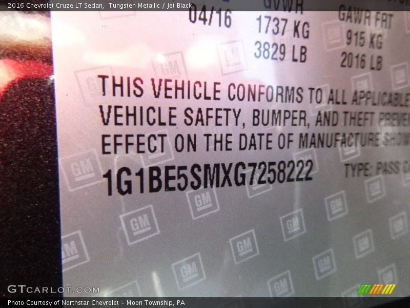 Tungsten Metallic / Jet Black 2016 Chevrolet Cruze LT Sedan