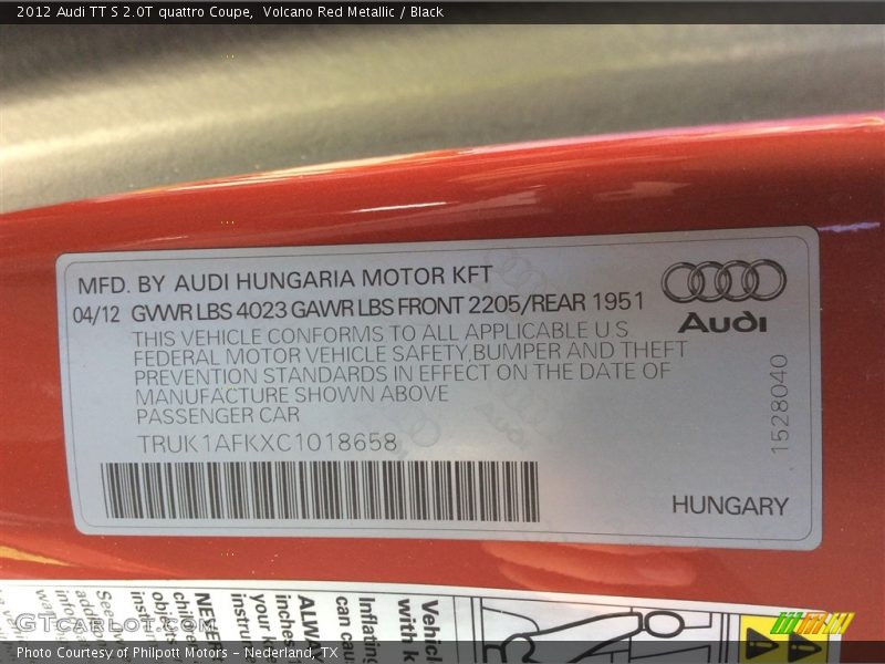 Volcano Red Metallic / Black 2012 Audi TT S 2.0T quattro Coupe