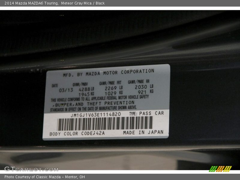 Meteor Gray Mica / Black 2014 Mazda MAZDA6 Touring