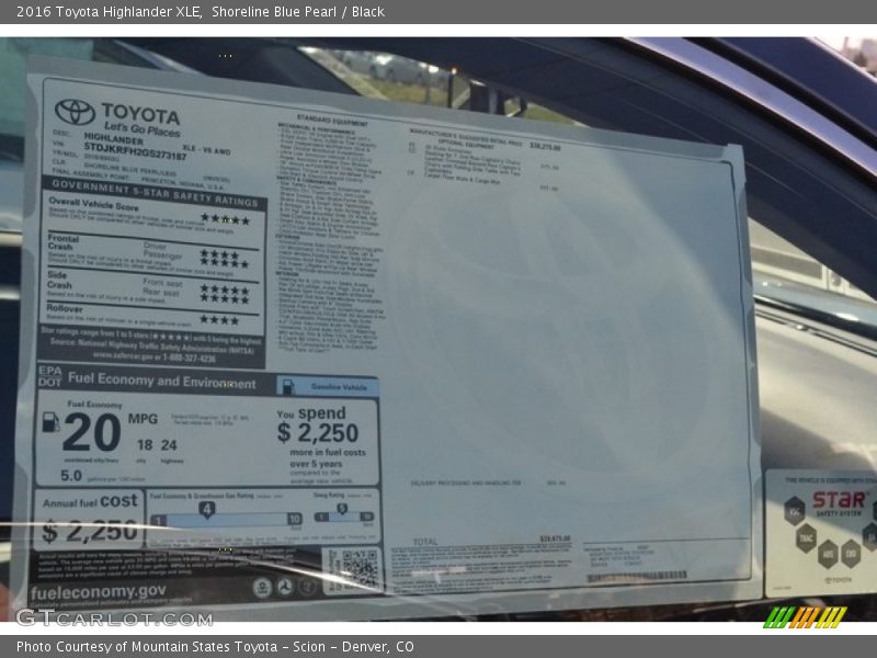 Shoreline Blue Pearl / Black 2016 Toyota Highlander XLE