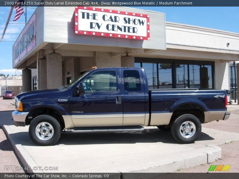 Deep Wedgewood Blue Metallic / Medium Parchment 2000 Ford F250 Super Duty Lariat Extended Cab 4x4