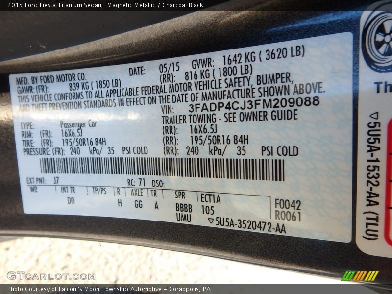 Magnetic Metallic / Charcoal Black 2015 Ford Fiesta Titanium Sedan