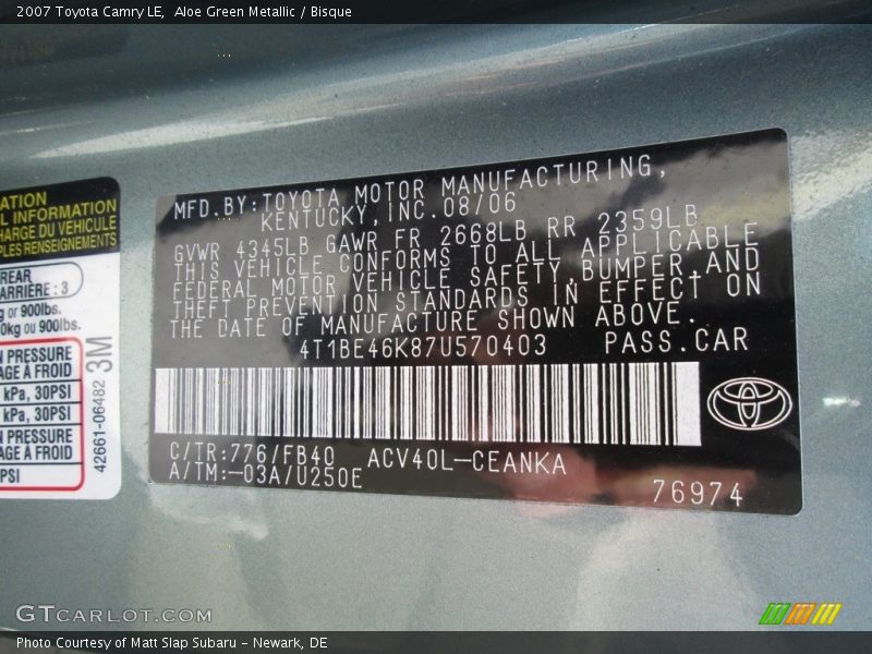 Aloe Green Metallic / Bisque 2007 Toyota Camry LE