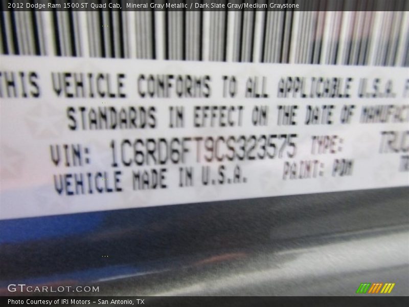Mineral Gray Metallic / Dark Slate Gray/Medium Graystone 2012 Dodge Ram 1500 ST Quad Cab