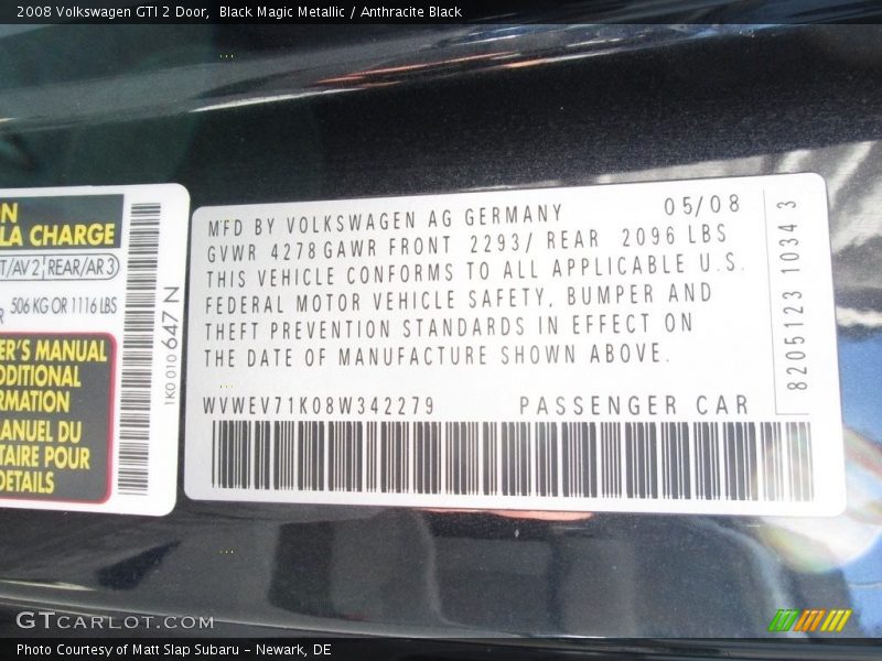 Black Magic Metallic / Anthracite Black 2008 Volkswagen GTI 2 Door
