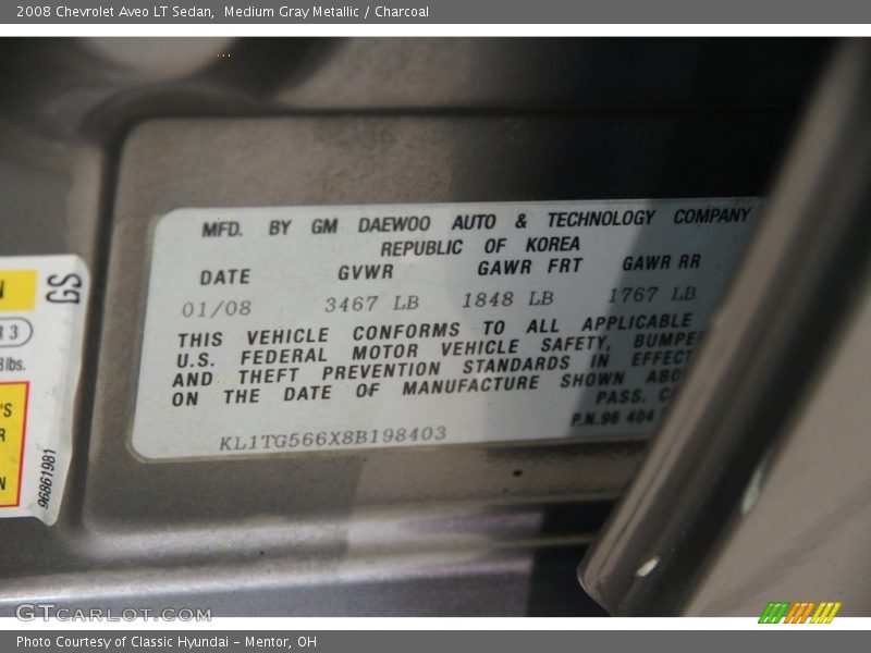 Medium Gray Metallic / Charcoal 2008 Chevrolet Aveo LT Sedan