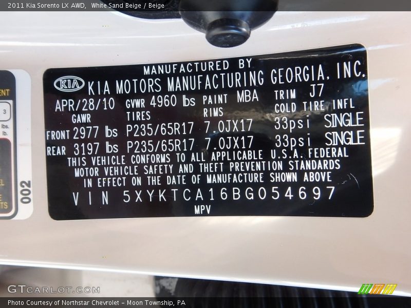 White Sand Beige / Beige 2011 Kia Sorento LX AWD