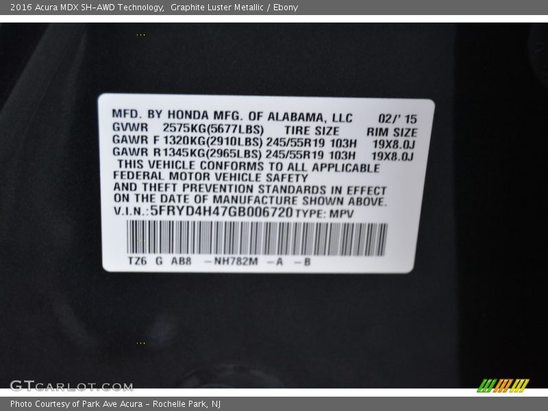 Graphite Luster Metallic / Ebony 2016 Acura MDX SH-AWD Technology
