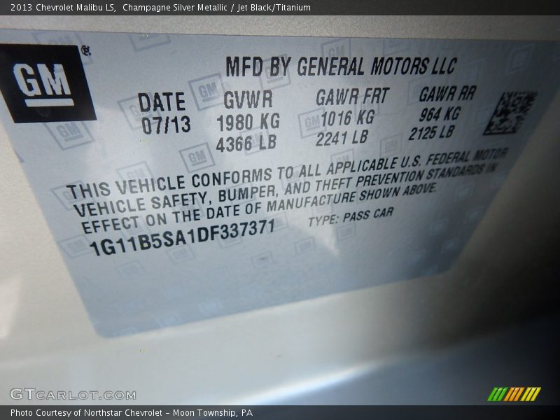 Champagne Silver Metallic / Jet Black/Titanium 2013 Chevrolet Malibu LS