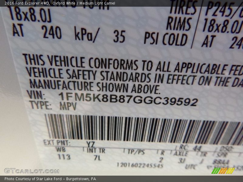 Oxford White / Medium Light Camel 2016 Ford Explorer 4WD