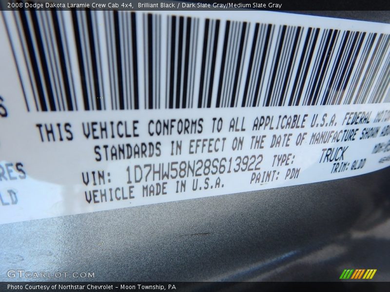 Brilliant Black / Dark Slate Gray/Medium Slate Gray 2008 Dodge Dakota Laramie Crew Cab 4x4